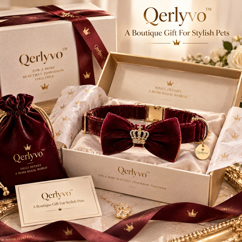 Qerlyvo™ Velvet Crown Pet Bow Tie Collar