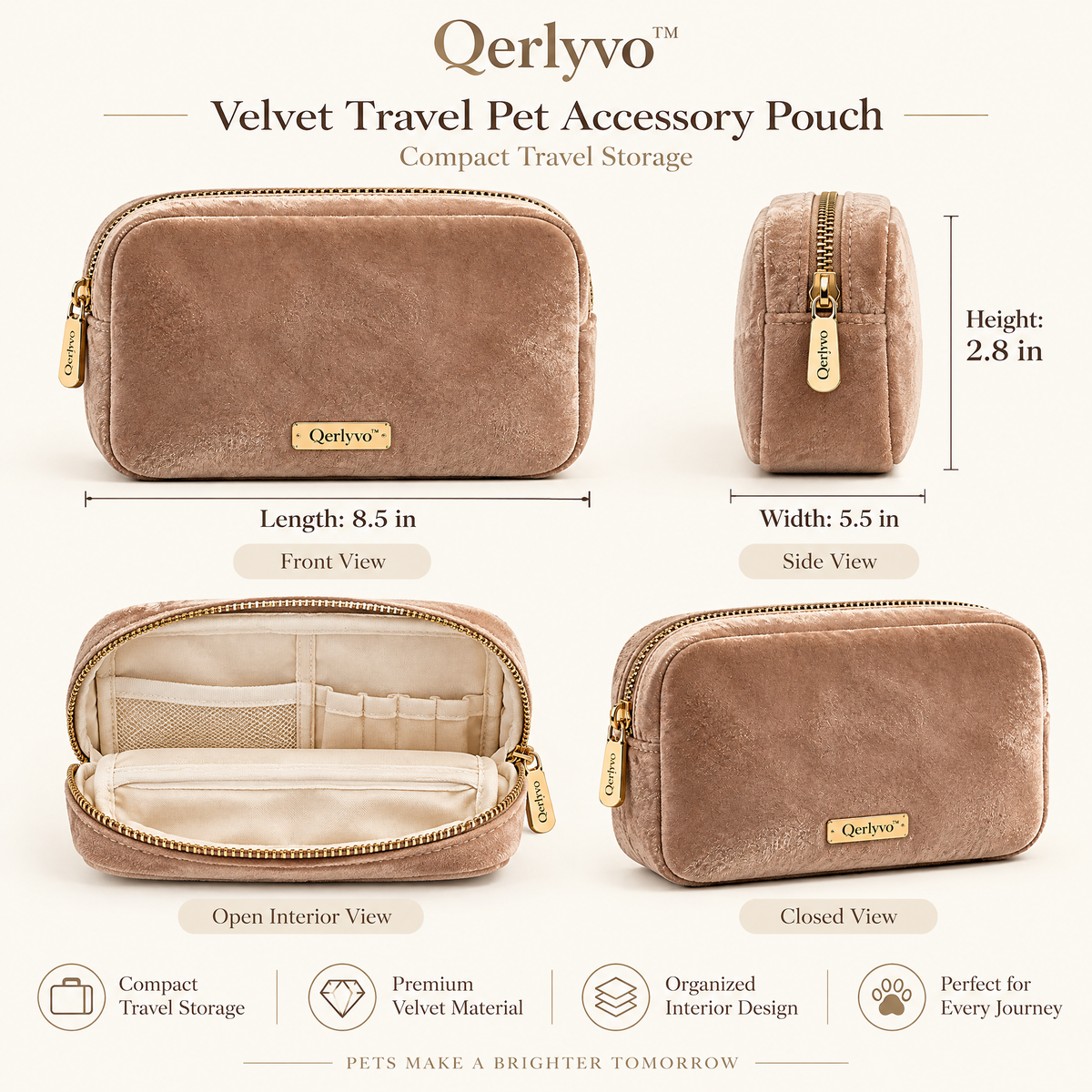 Qerlyvo™ Velvet Travel Pet Accessory Pouch
