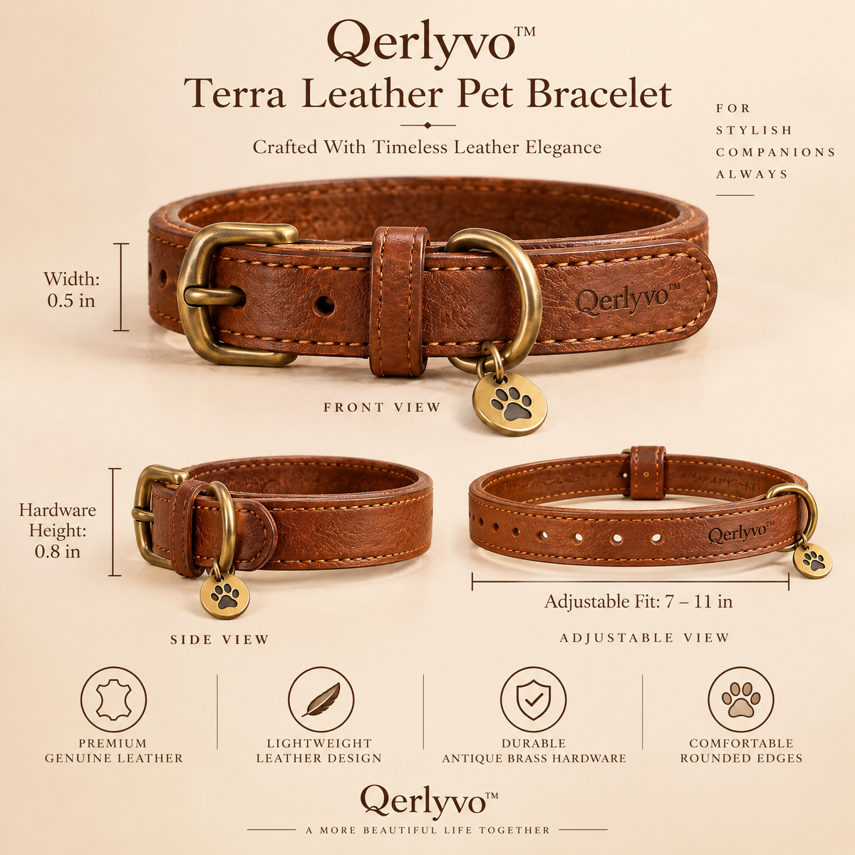 Qerlyvo™ Terra Leather Pet Bracelet