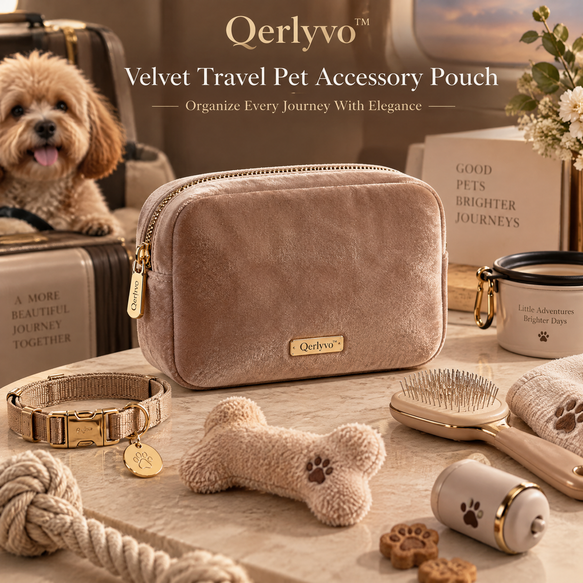 Qerlyvo™ Velvet Travel Pet Accessory Pouch