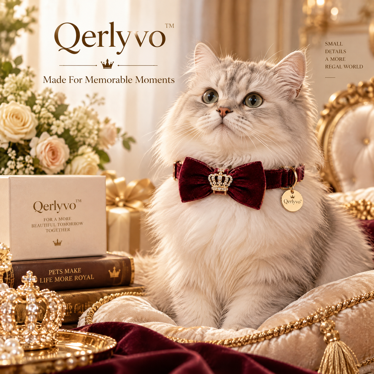 Qerlyvo™ Velvet Crown Pet Bow Tie Collar
