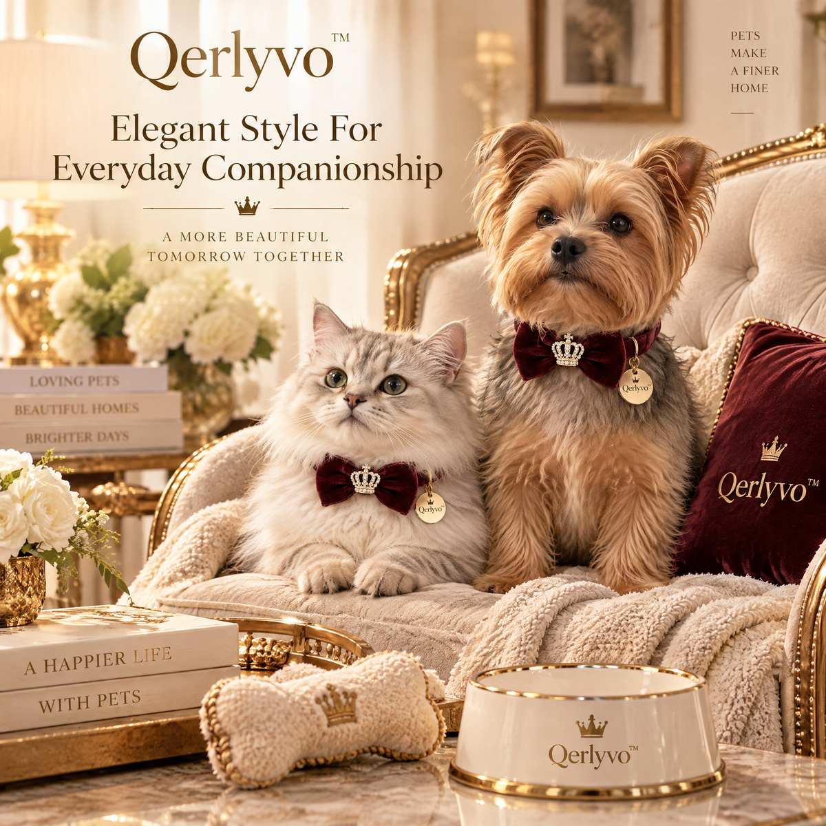 Qerlyvo™ Velvet Crown Pet Bow Tie Collar